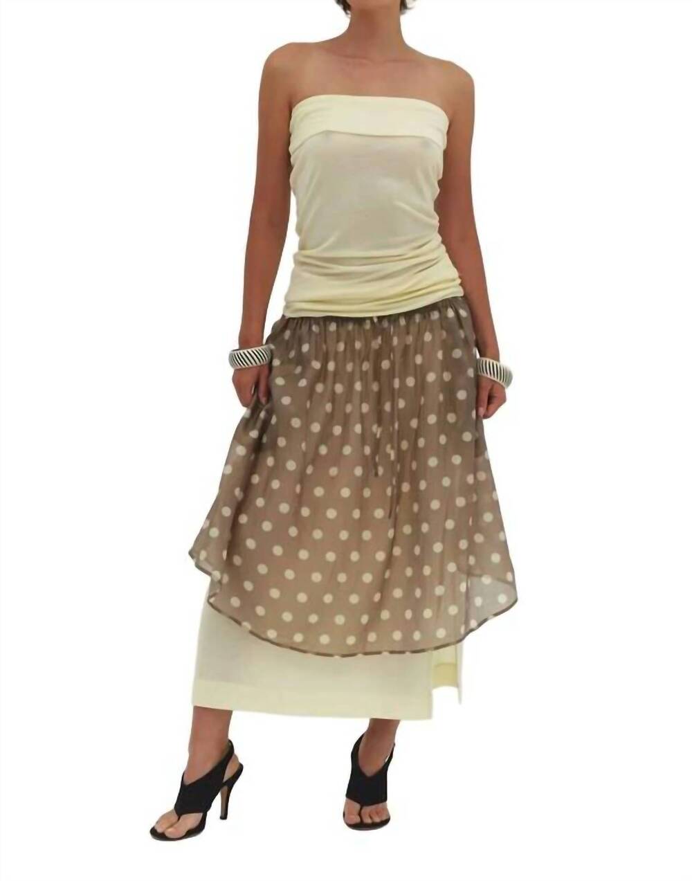 NEW FIND ME NOW women's ruched polka dot midi skirt in mocha